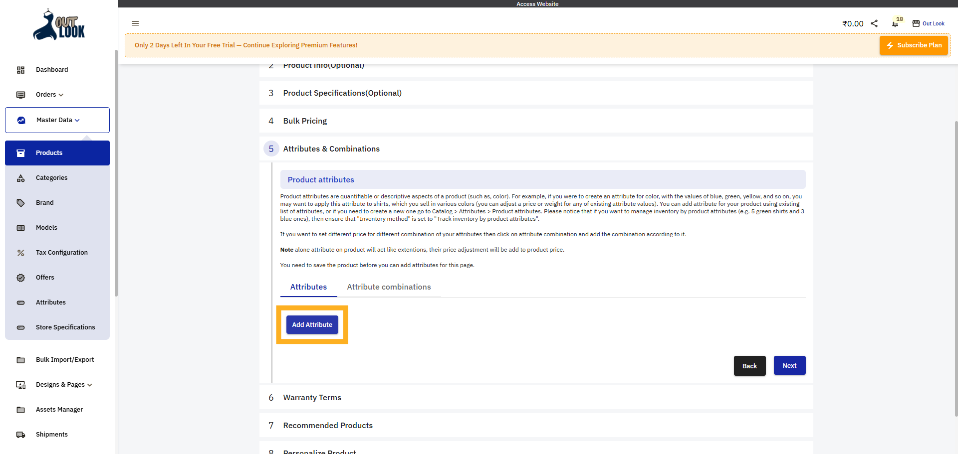 Add Product Attribute