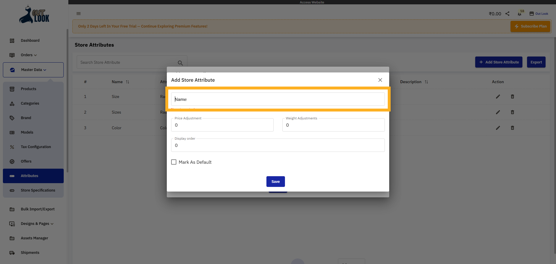 Enter First Attribute Value