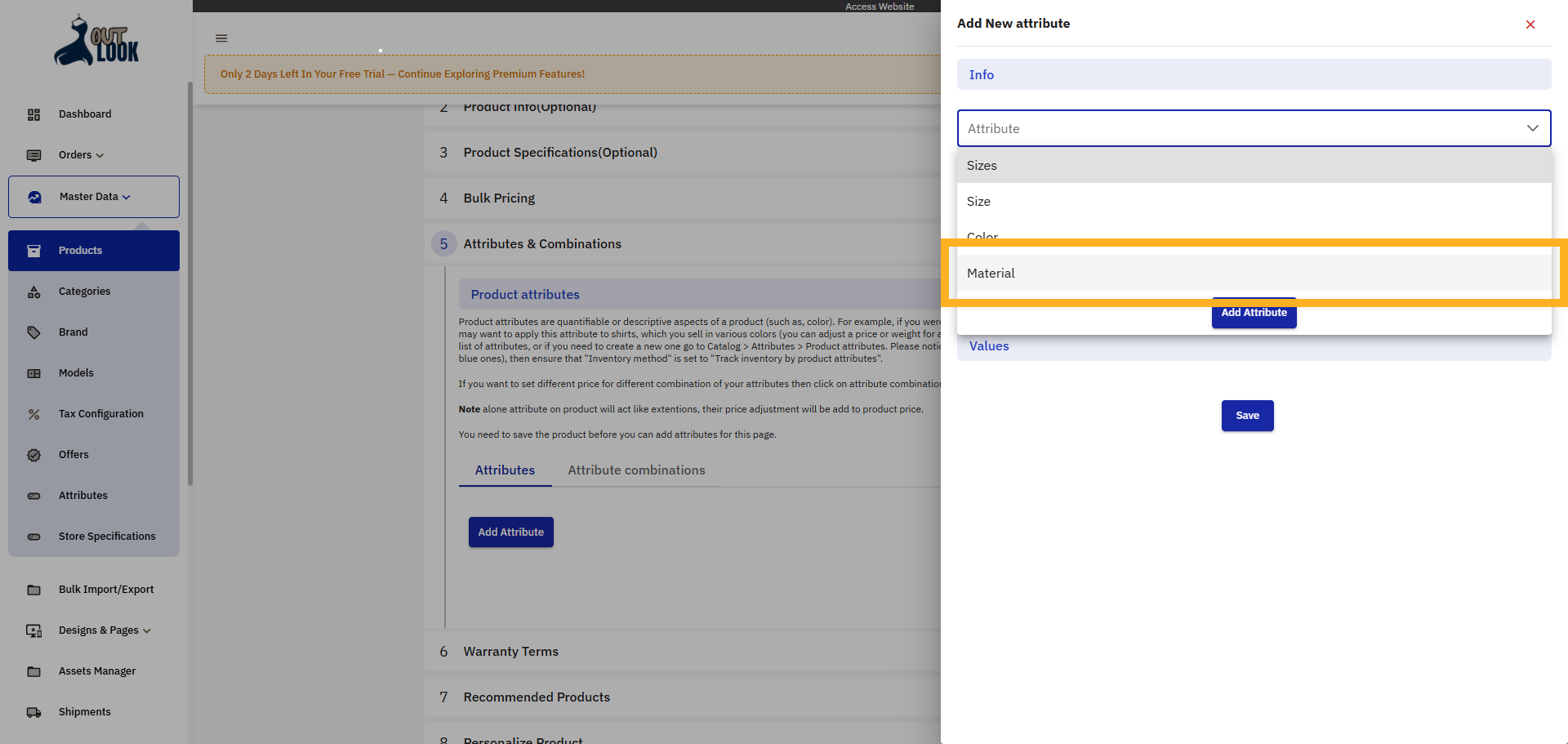 Choose Material Attribute