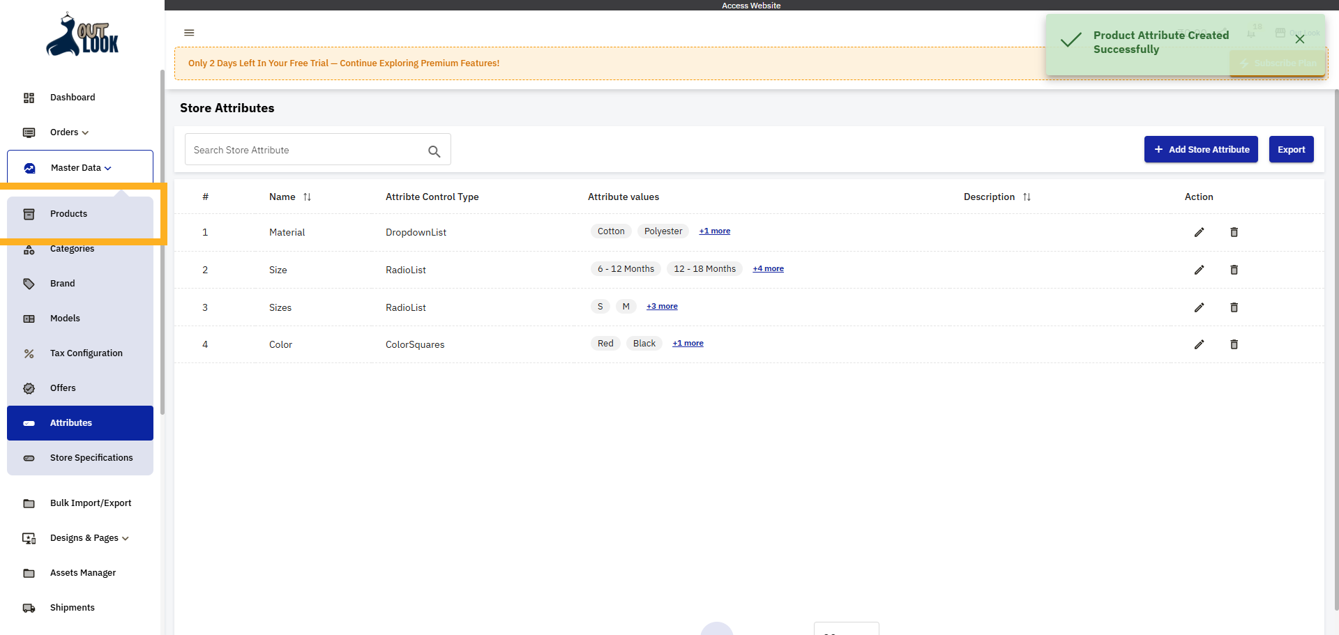 Open Products Section