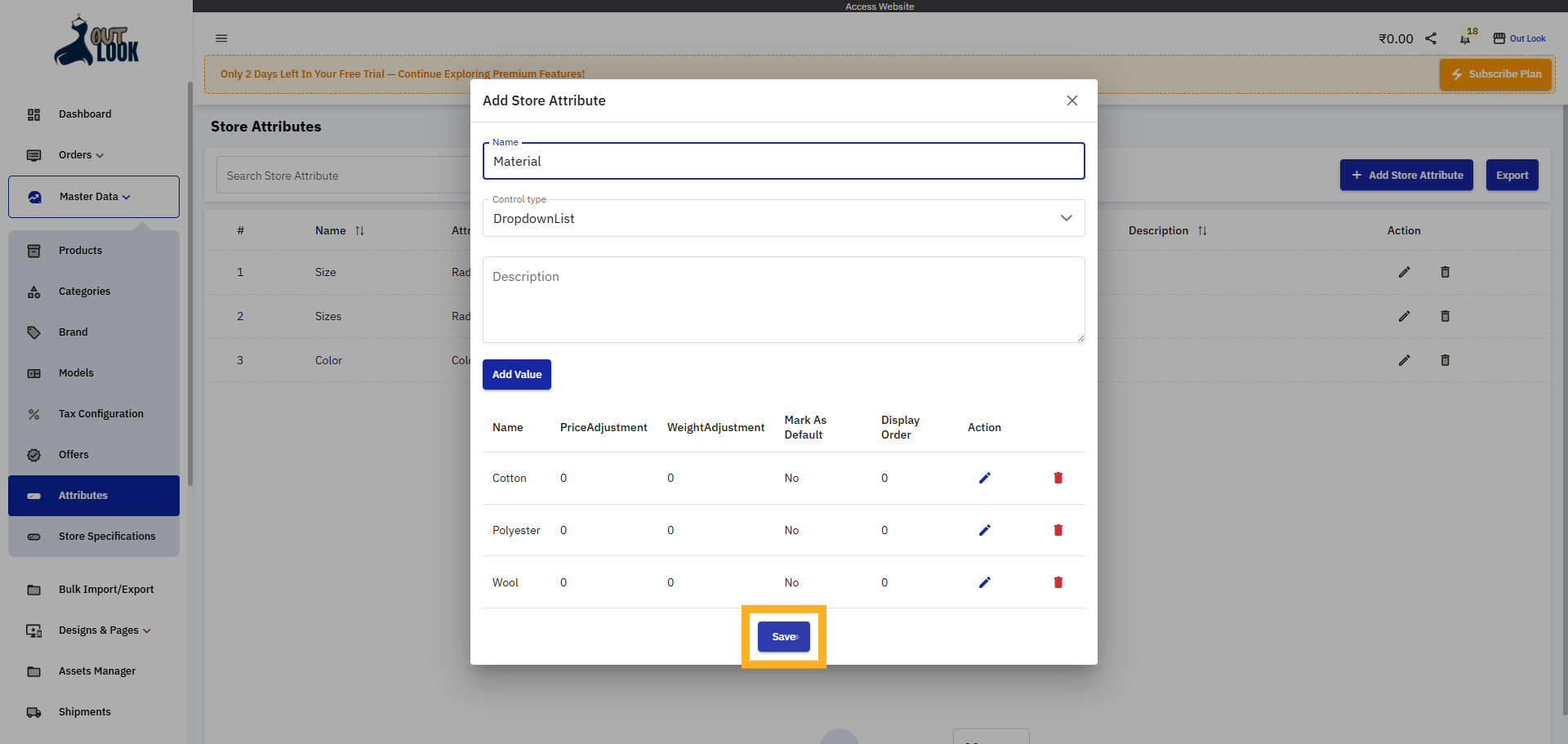 Save Attribute Settings