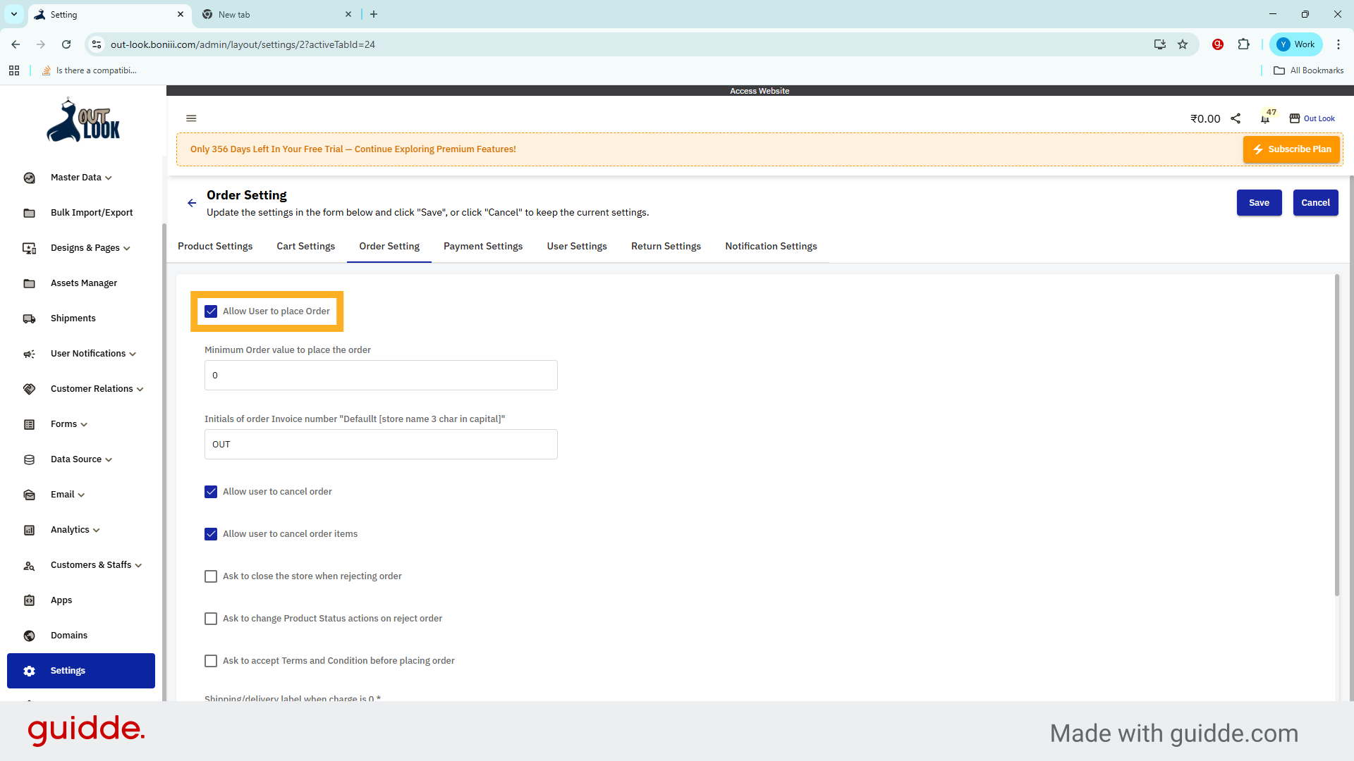 Disable Order Placement Permission