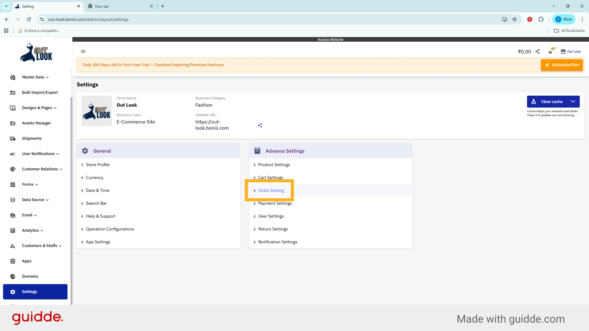 Select Order Settings