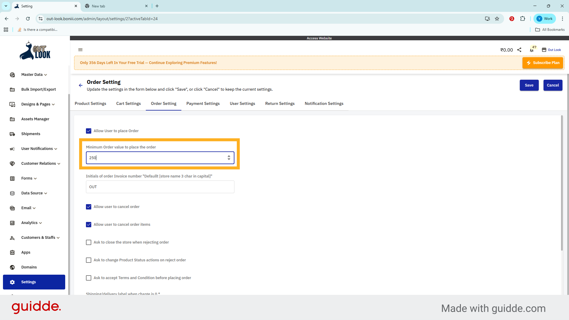 Enter Minimum Order Limit