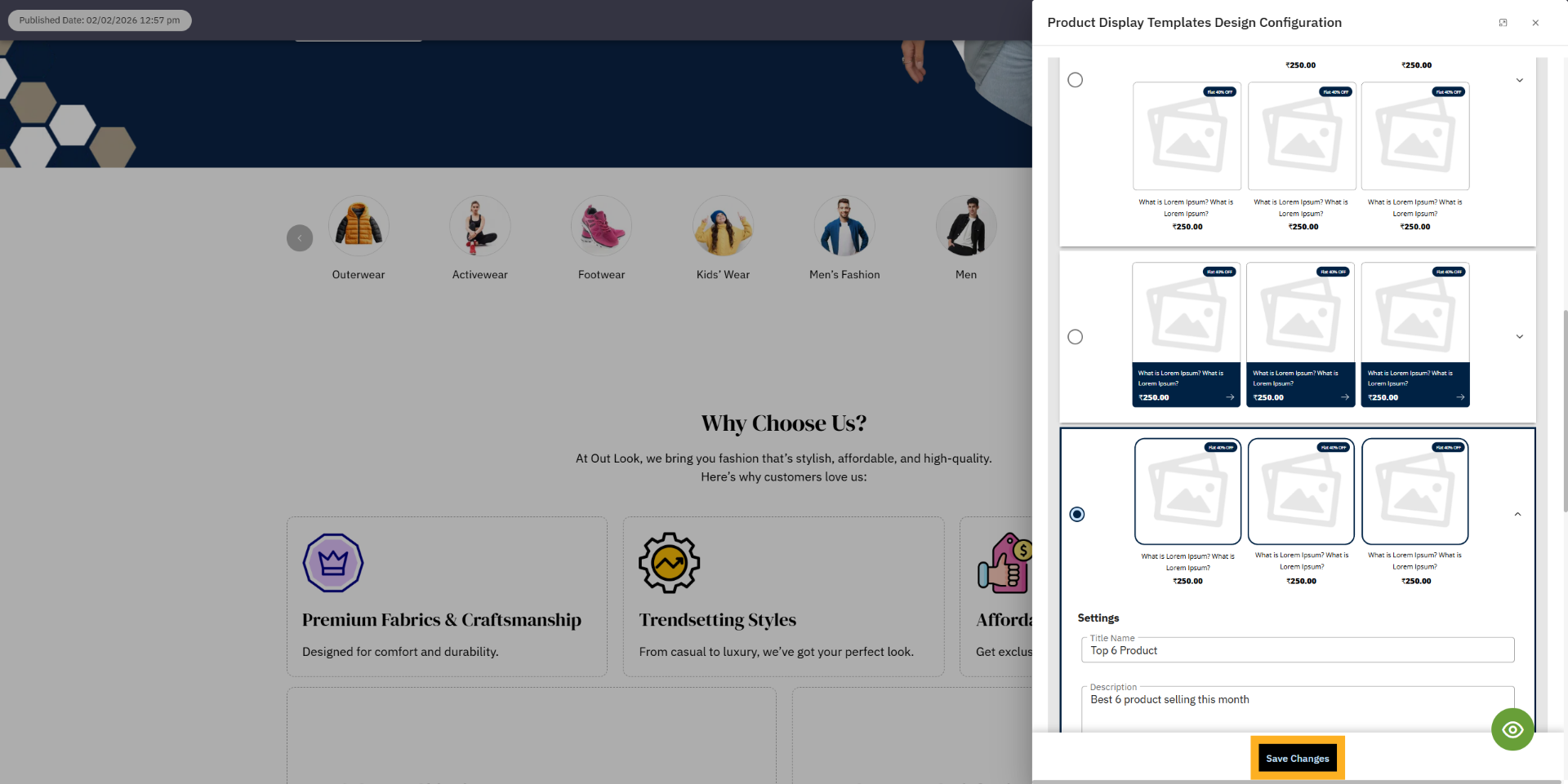 Save Template Changes