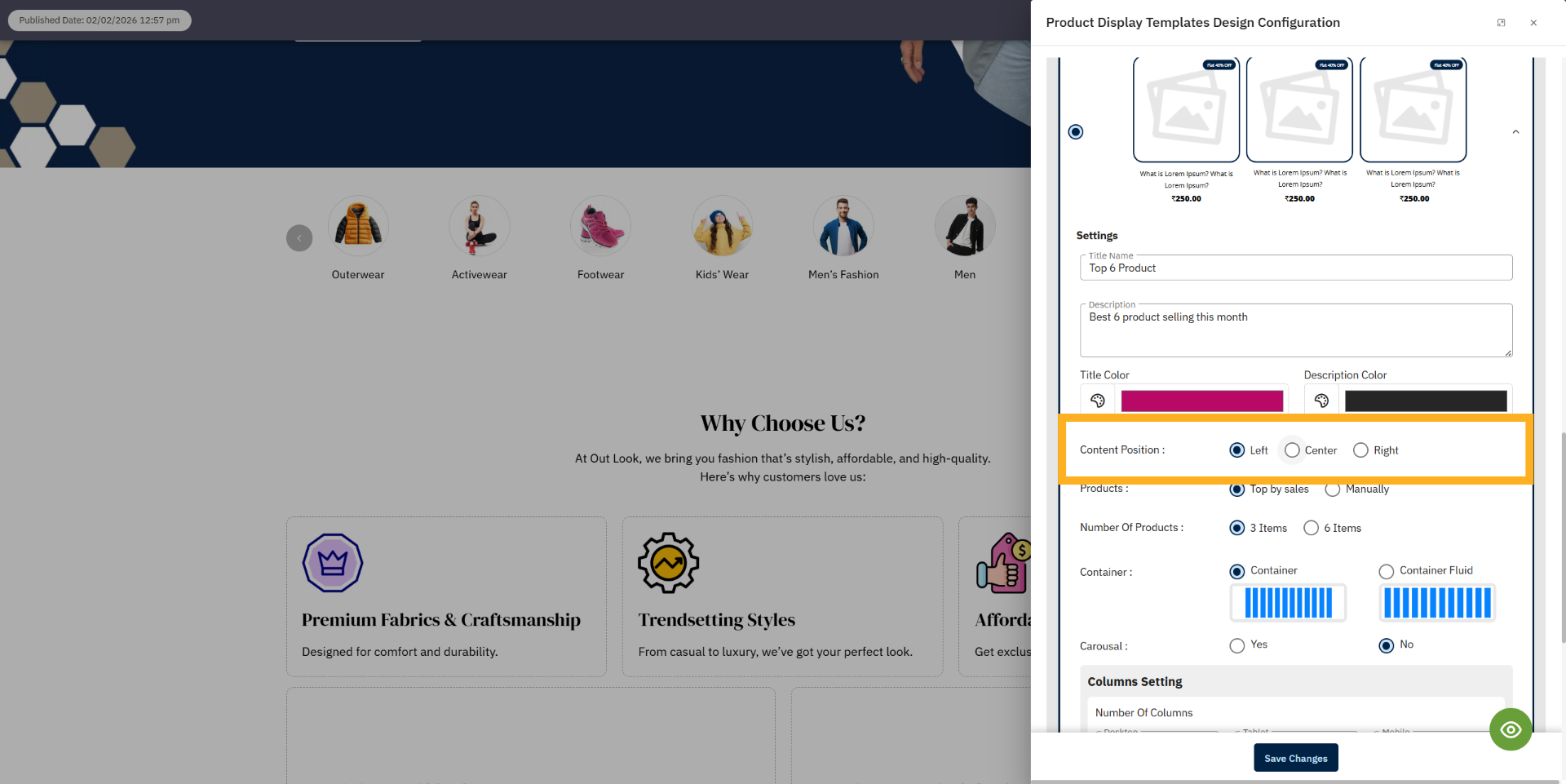 Content Position Options