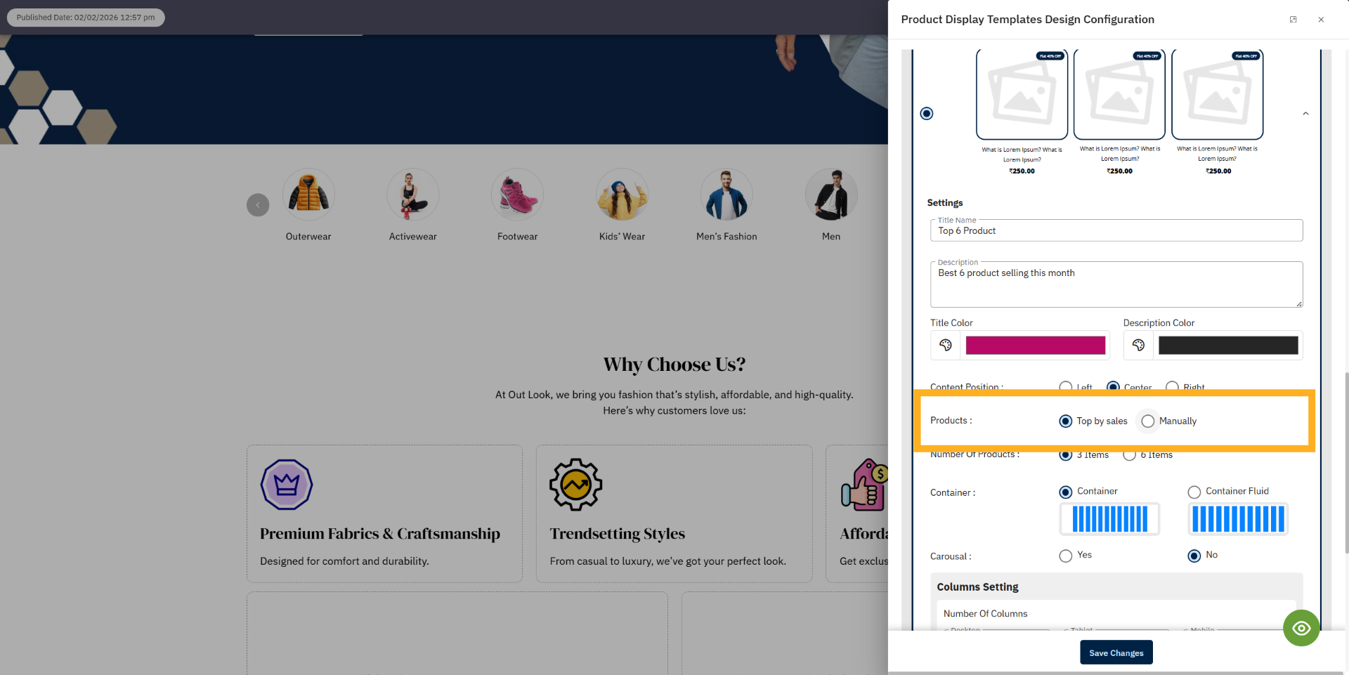 Choose the product display manully ya Top by sales