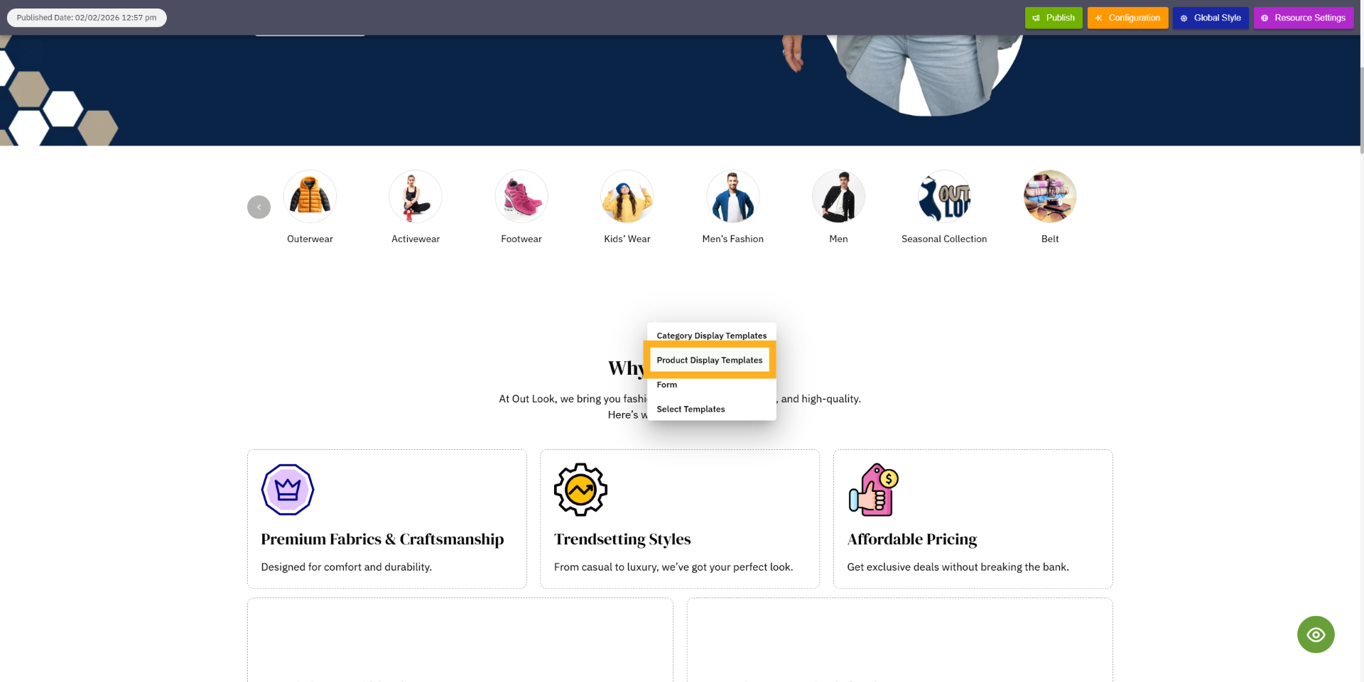Select Product Display Templates
