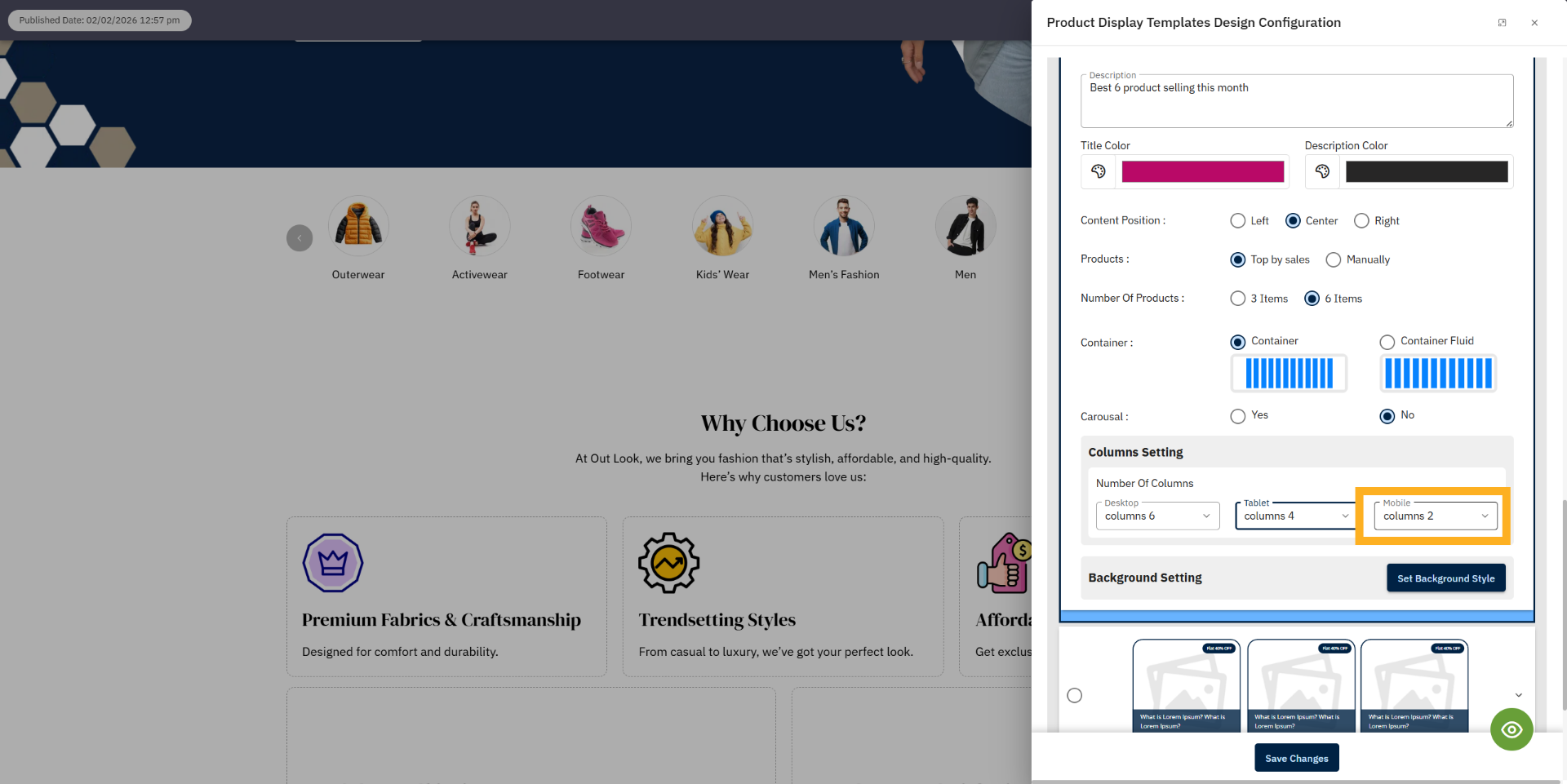 Choose  mobile columns