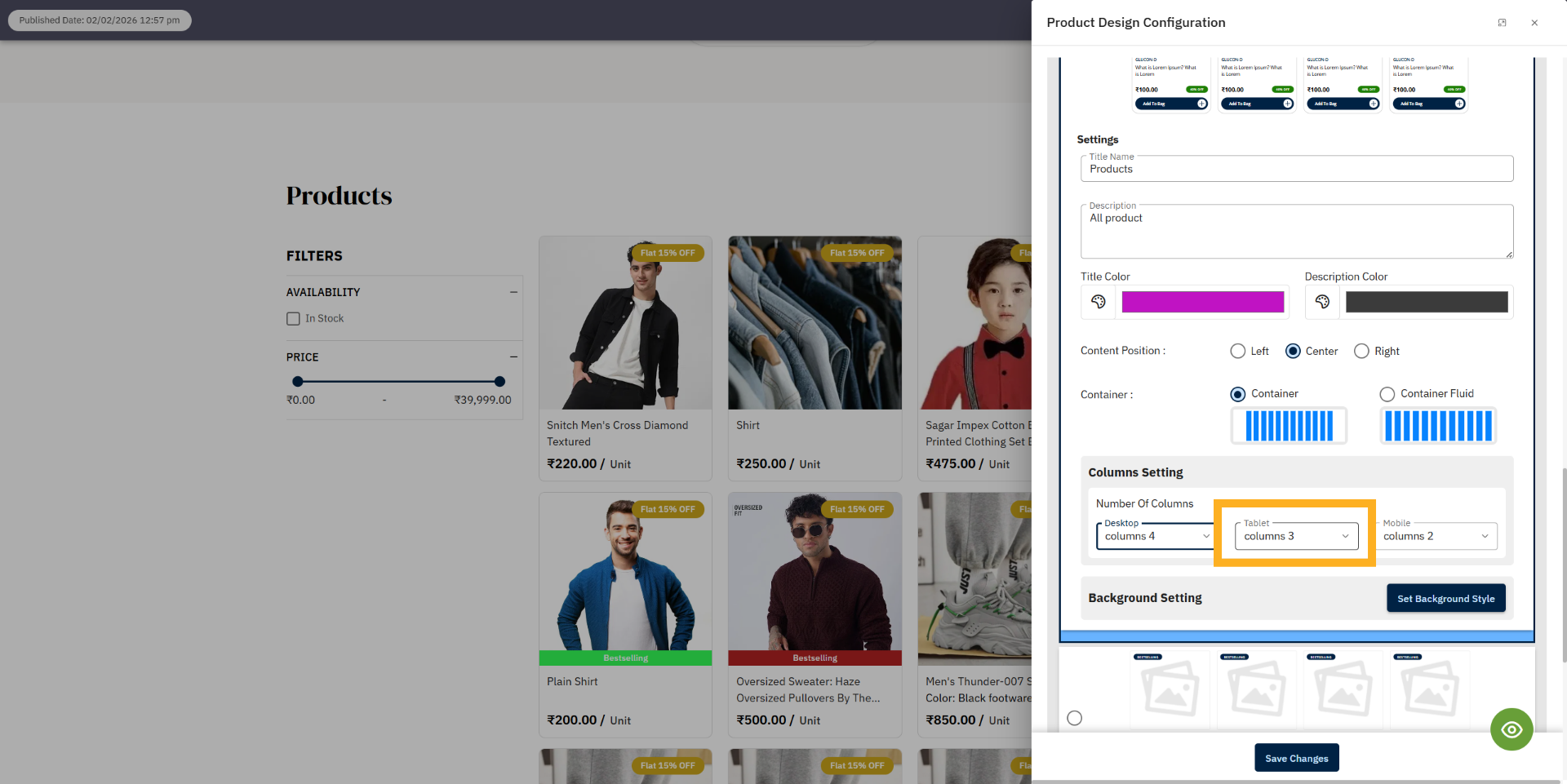 Choose tablet columns  