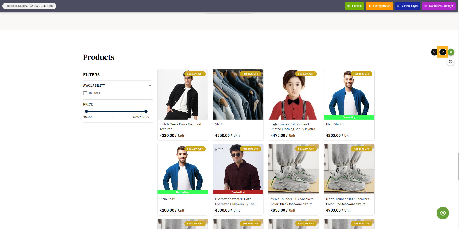 Access edit product card 