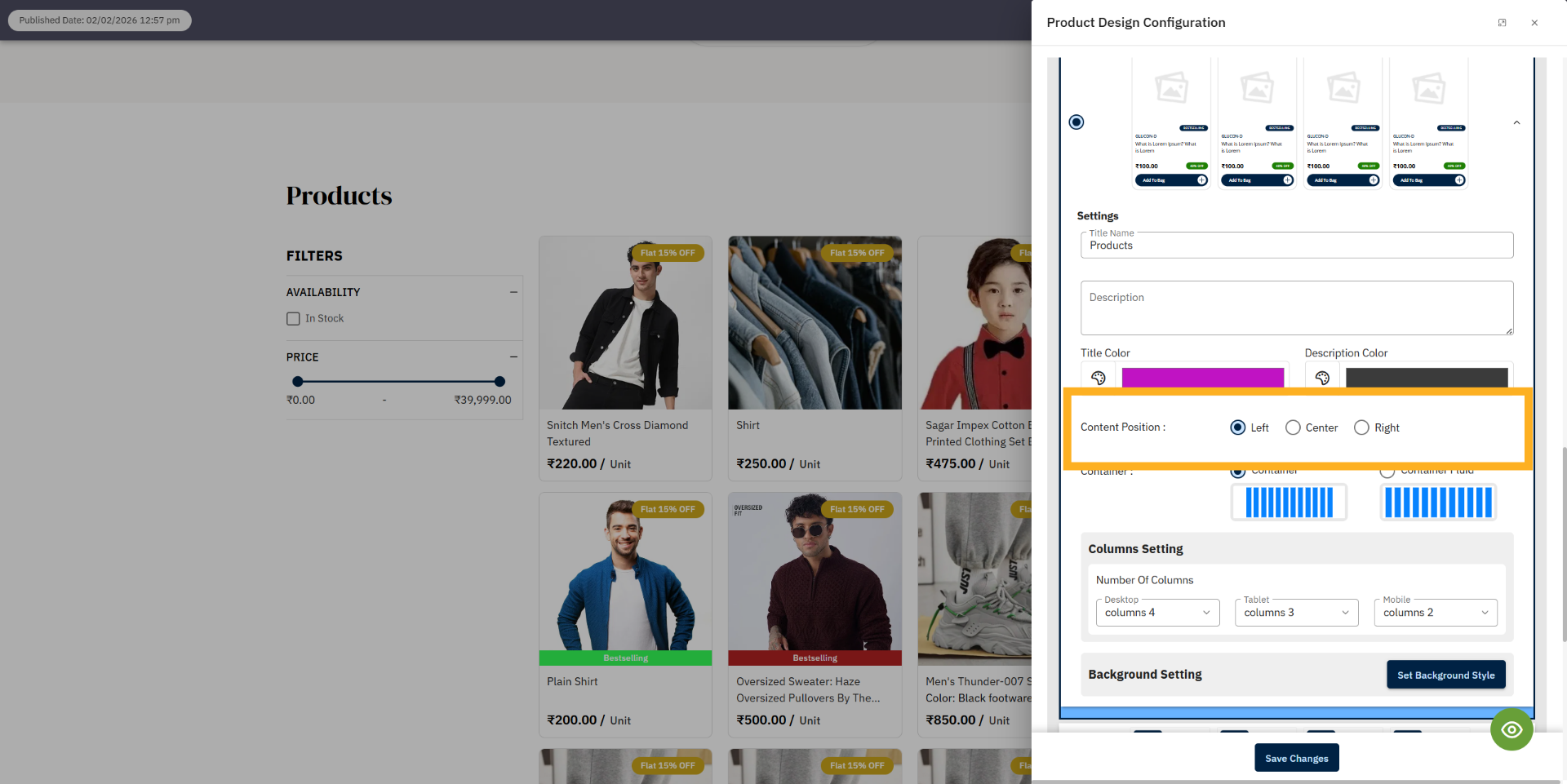 Content Position Additional Settings