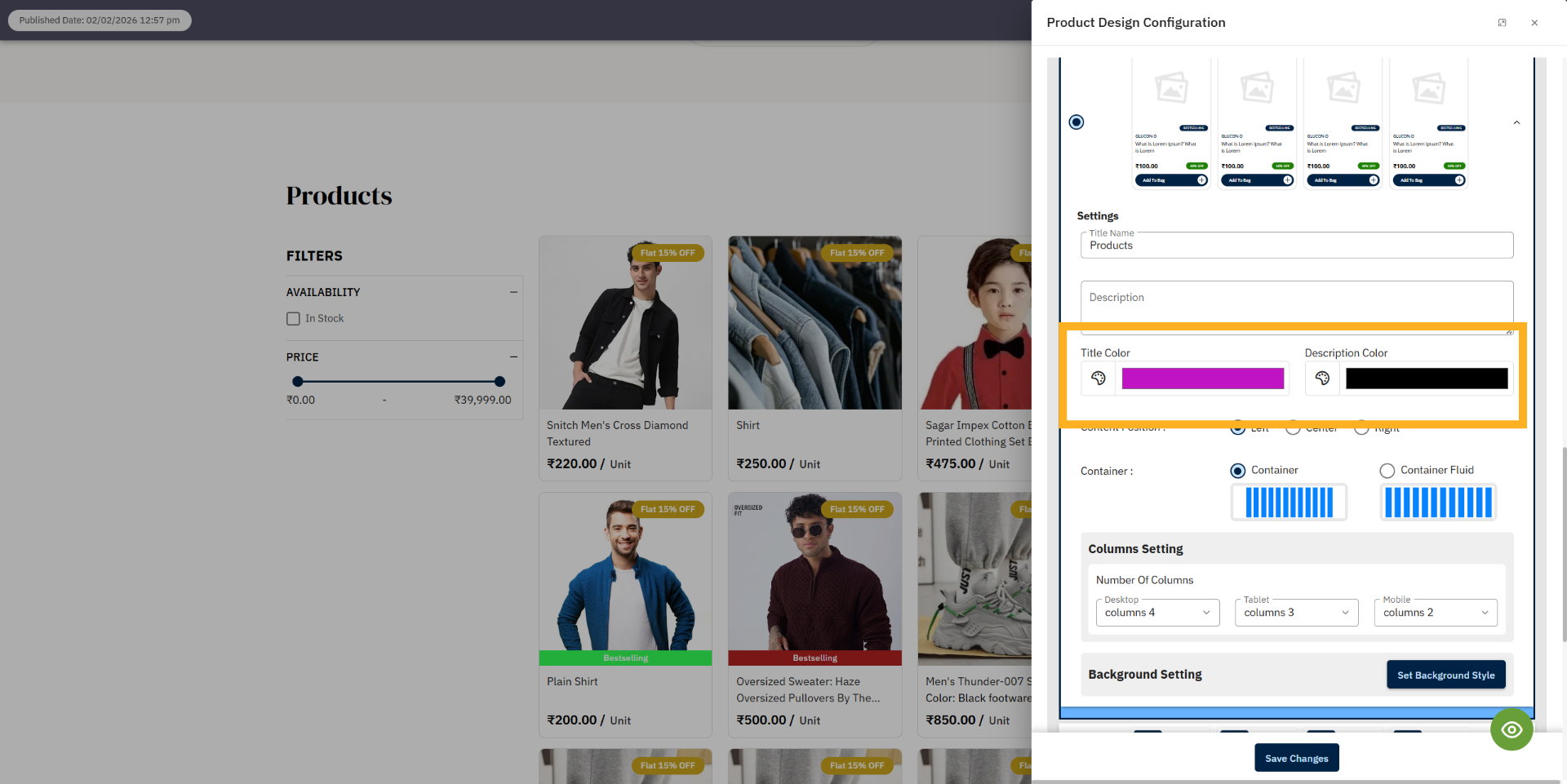 Set title and description color