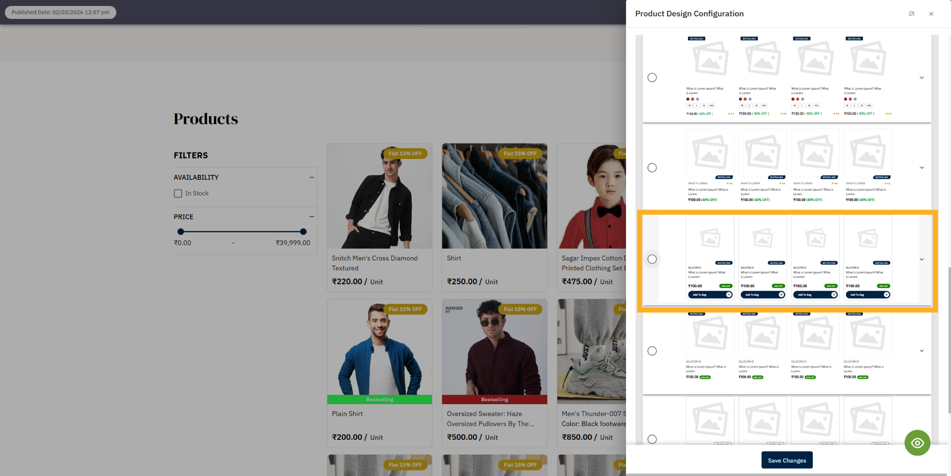 Select product card design template
