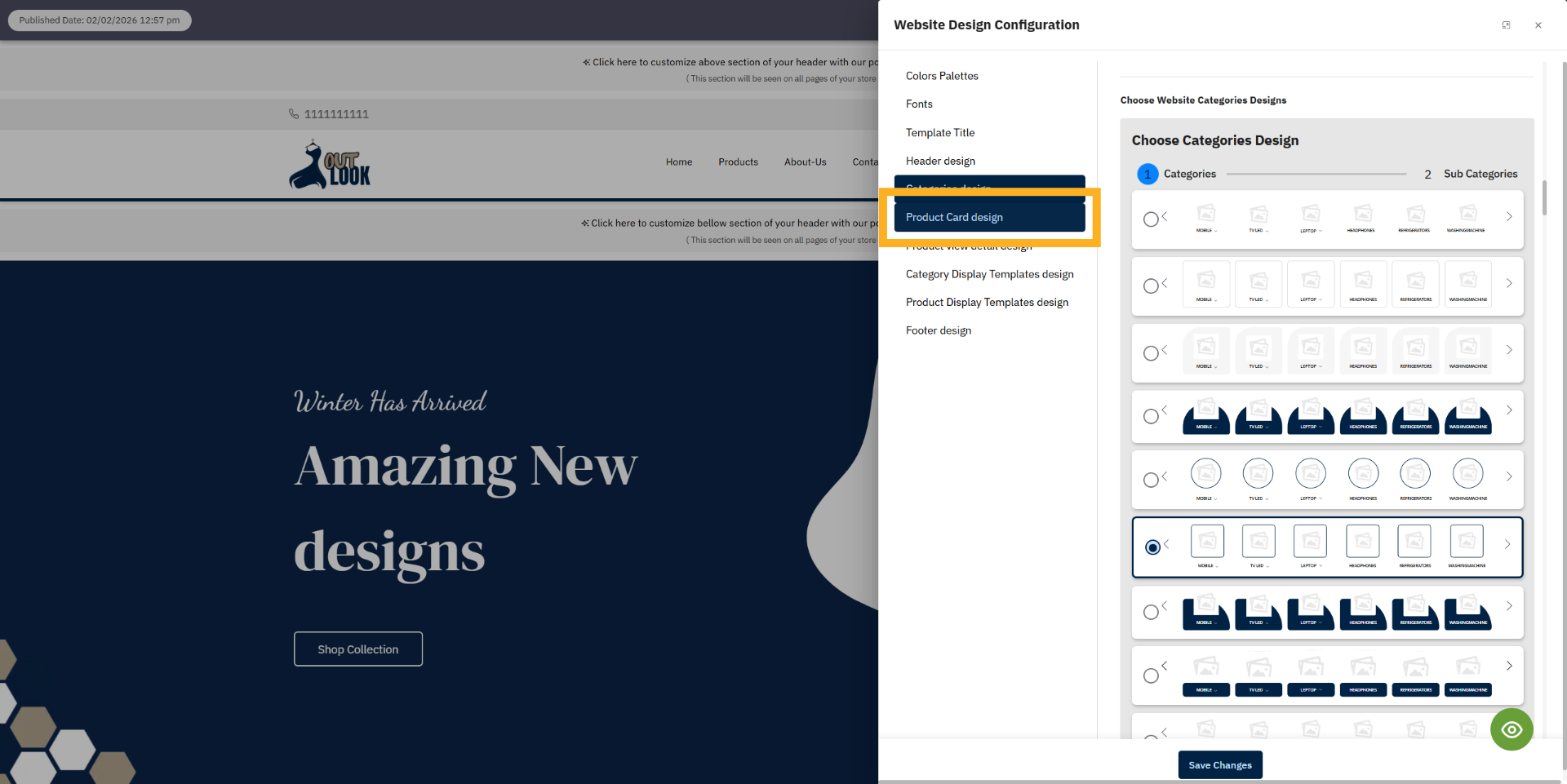 Select and set Product Card Design