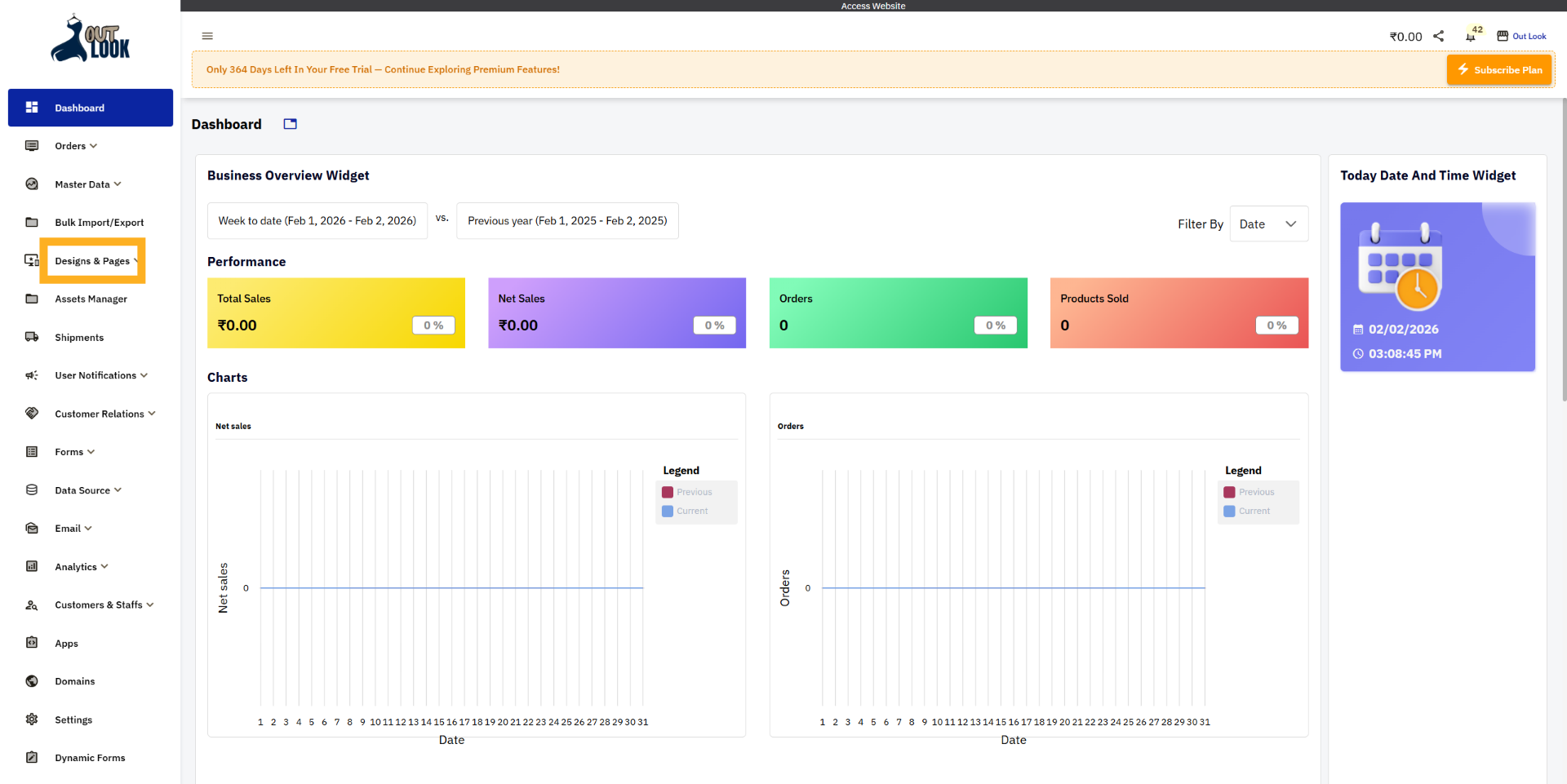 Open Designs & Pages Section
