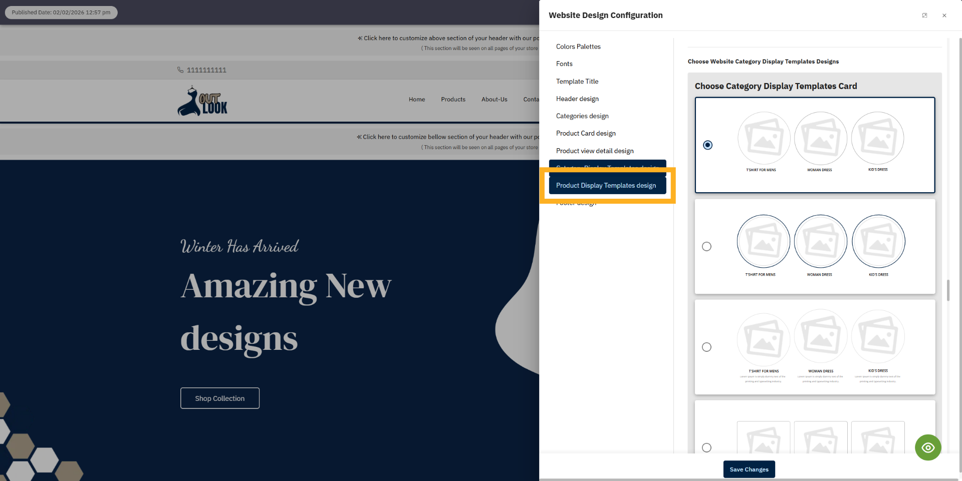 Select Product Display Templates