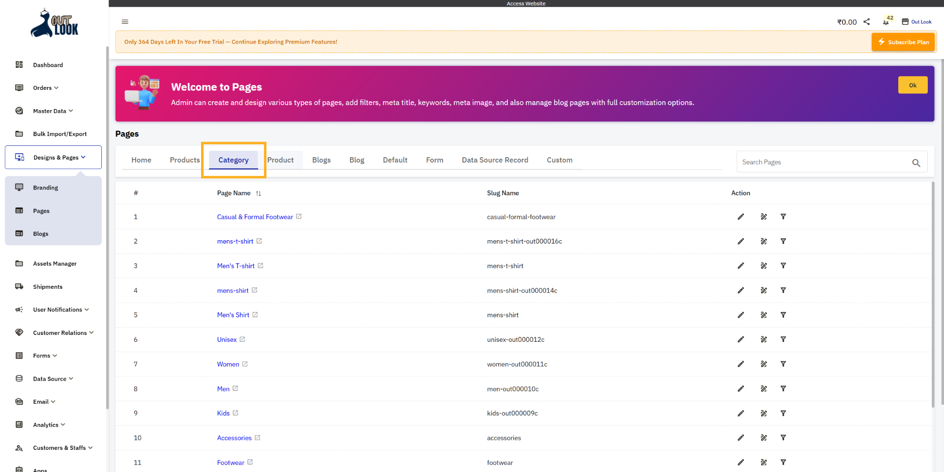 Select Category Page