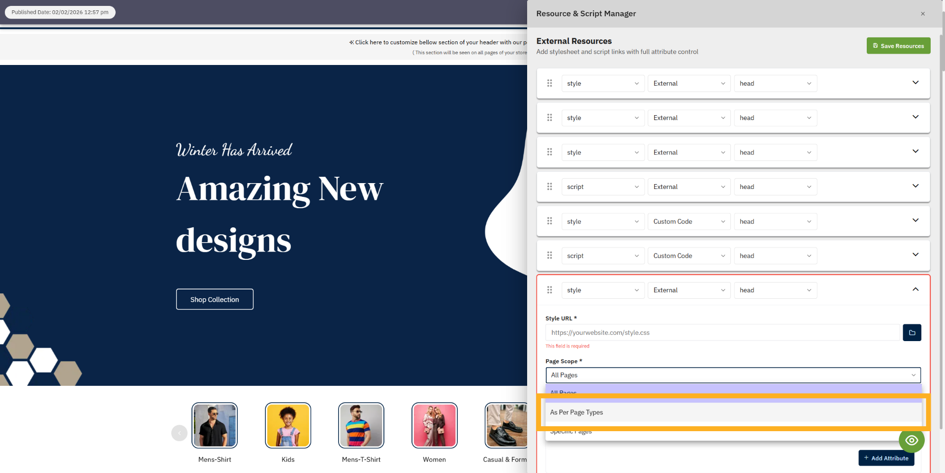 Choose Page Types Option
