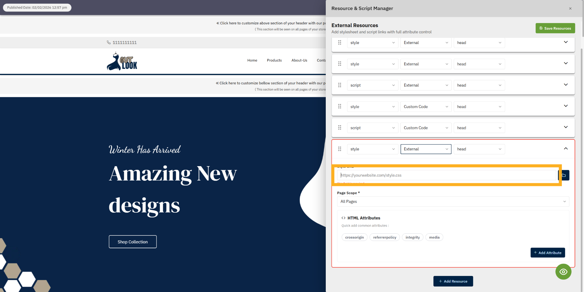 Choose External Style URL