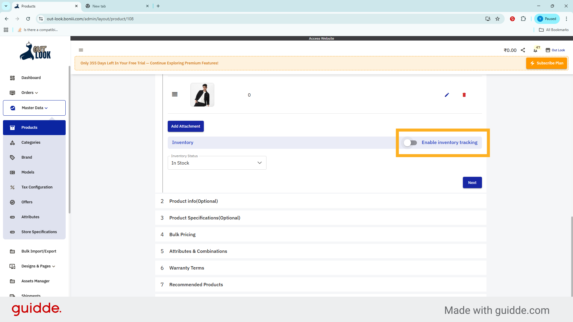 Enable Inventory Tracking