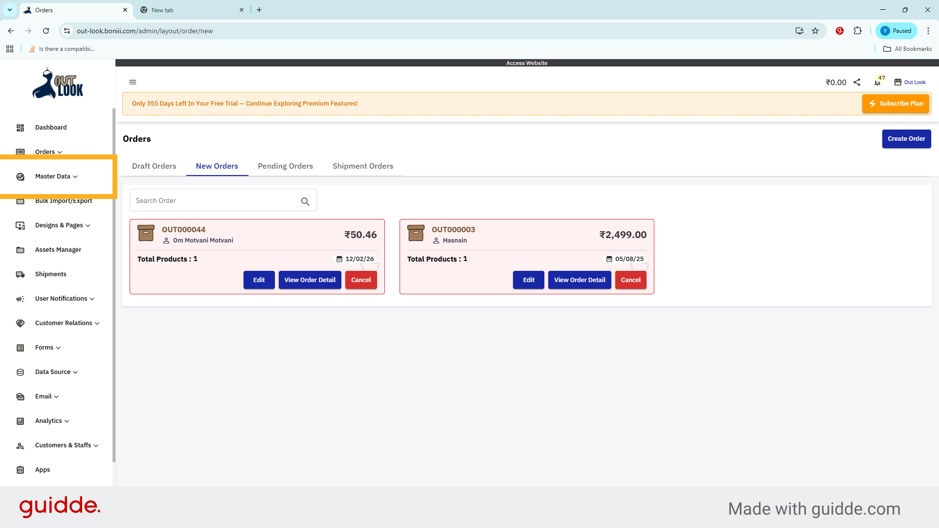 Open Master Data Dropdown