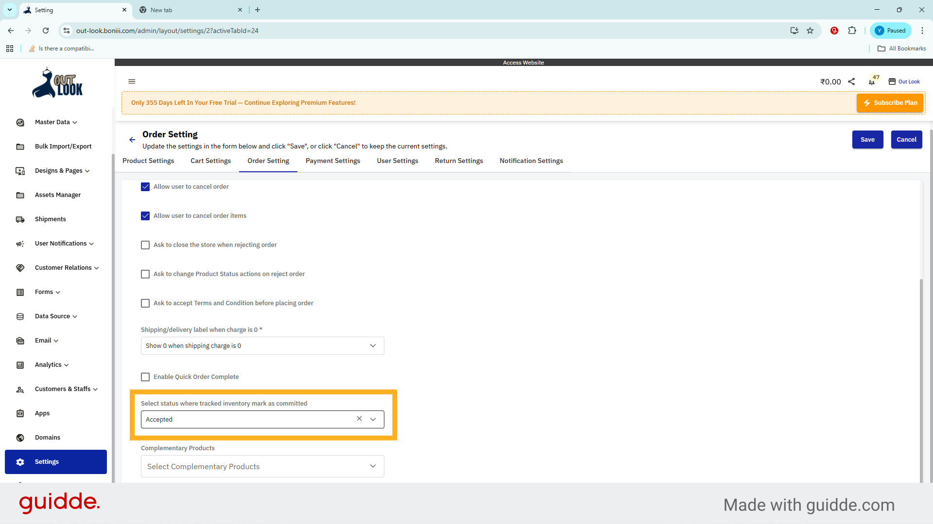Select Accepted Status for Inventory Commitment