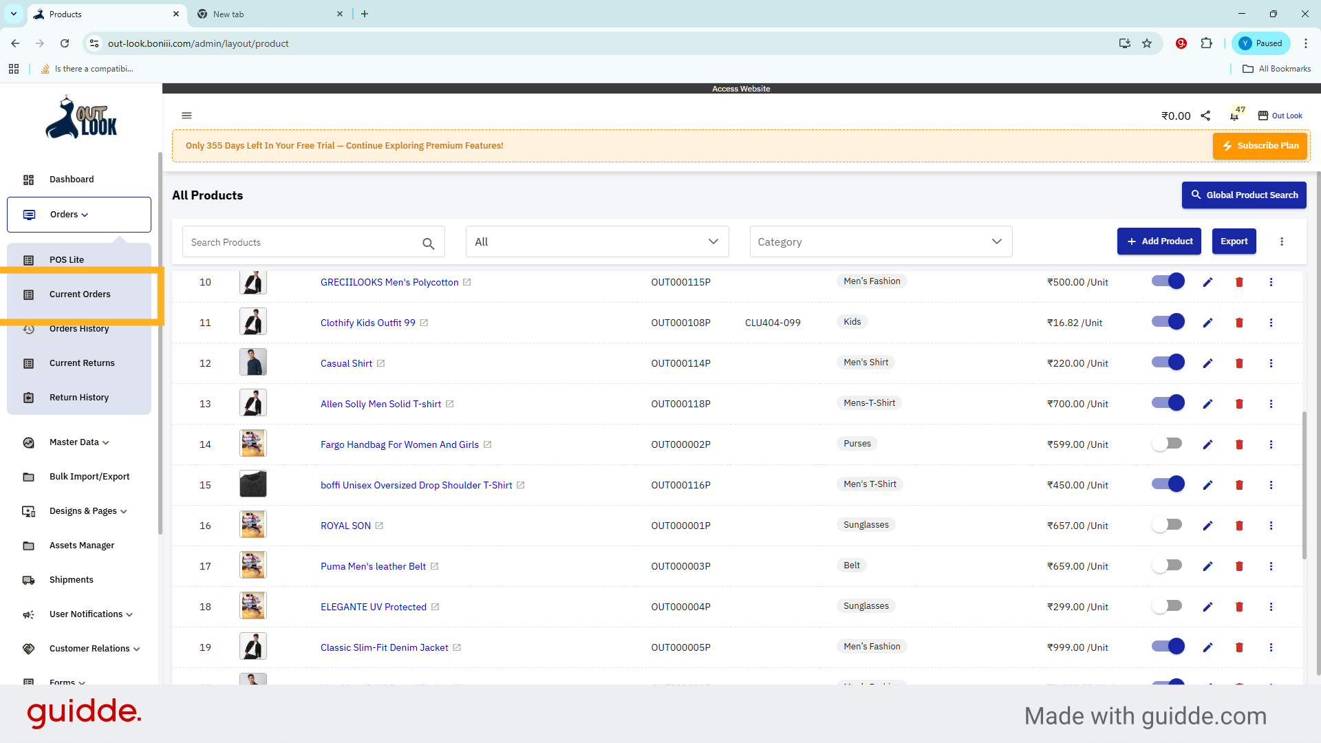Access Current Orders 