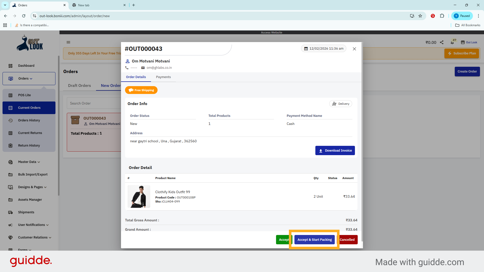 Accept & Start Packing