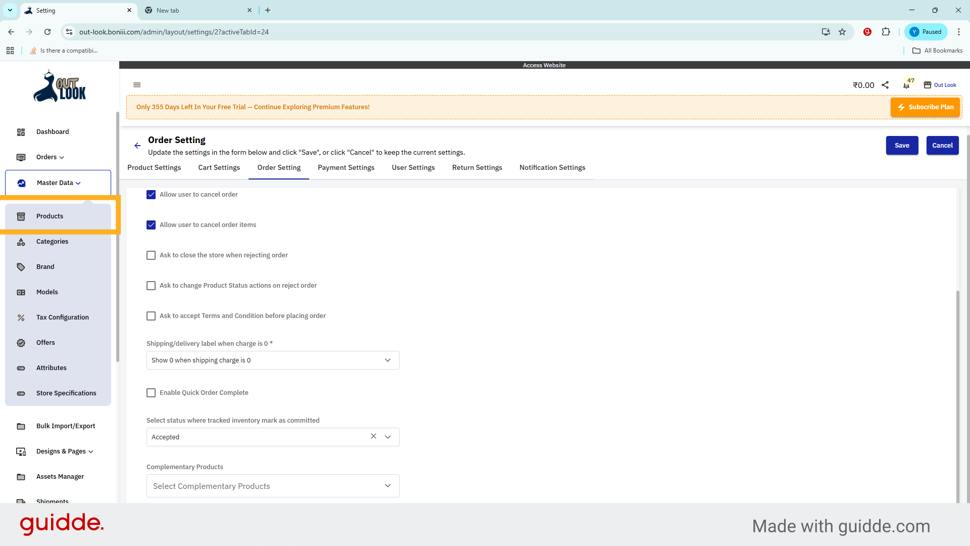 Click Products Menu