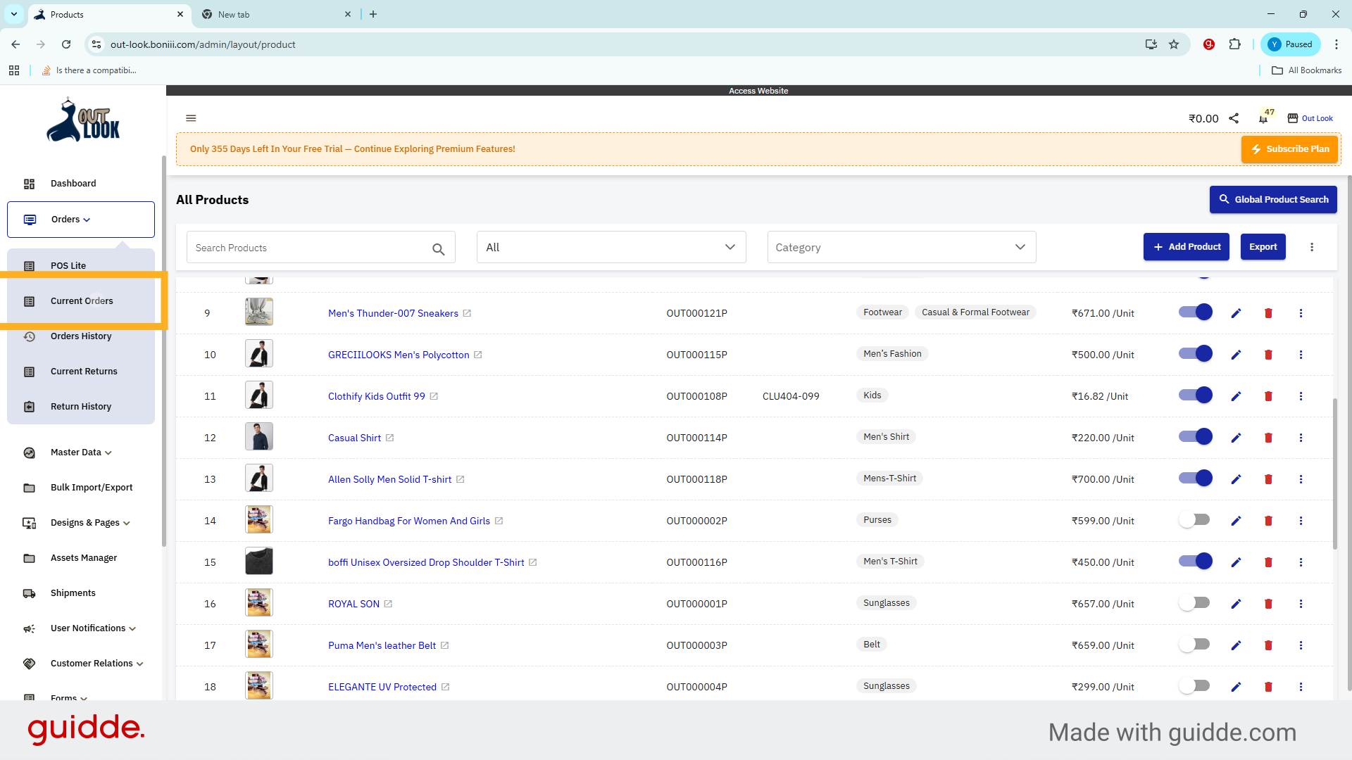 Access Current Orders