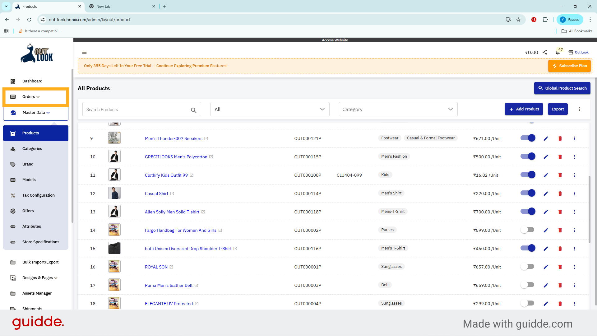 Open Orders Dropdown