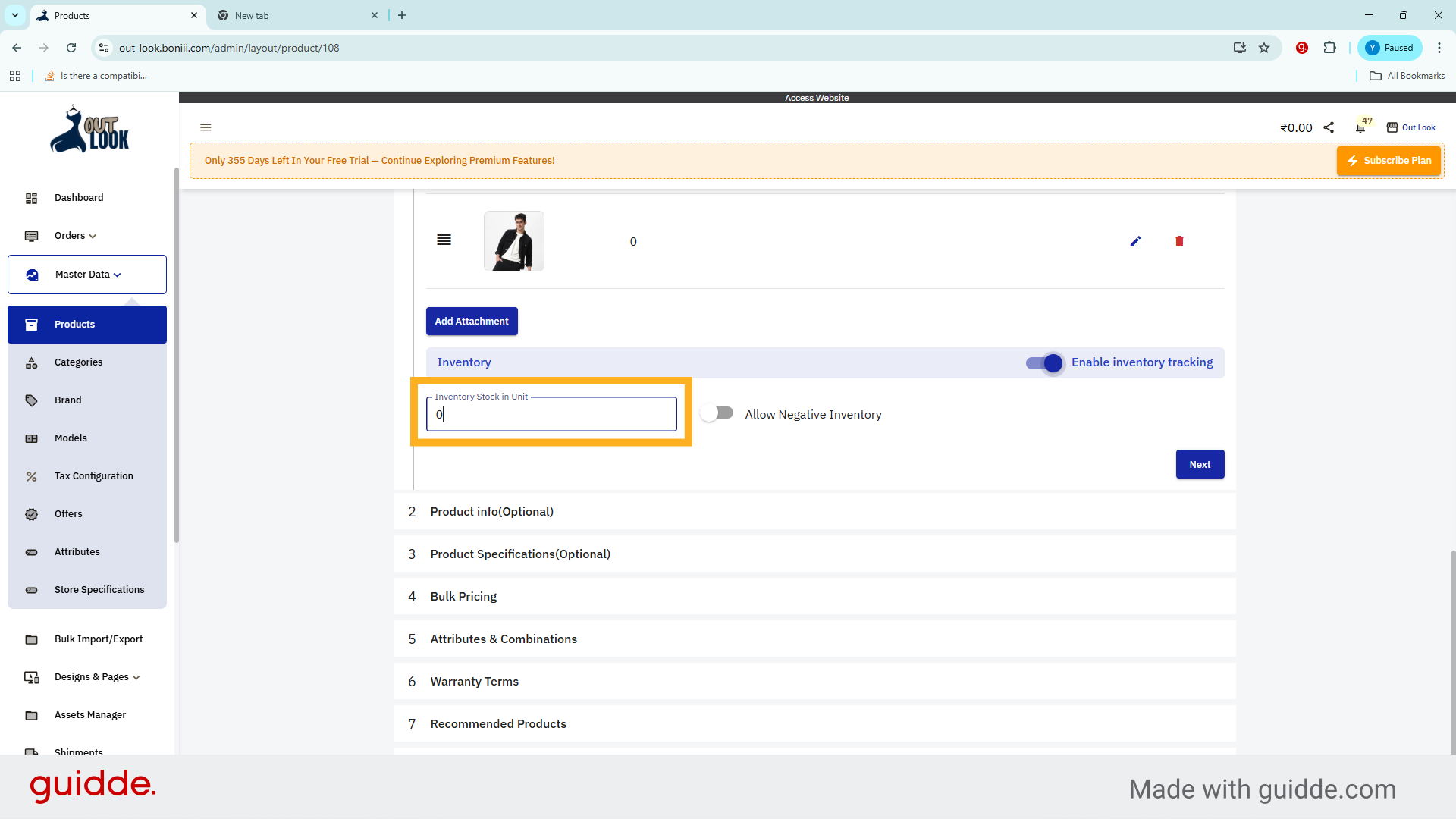 Enter Inventory Stock
