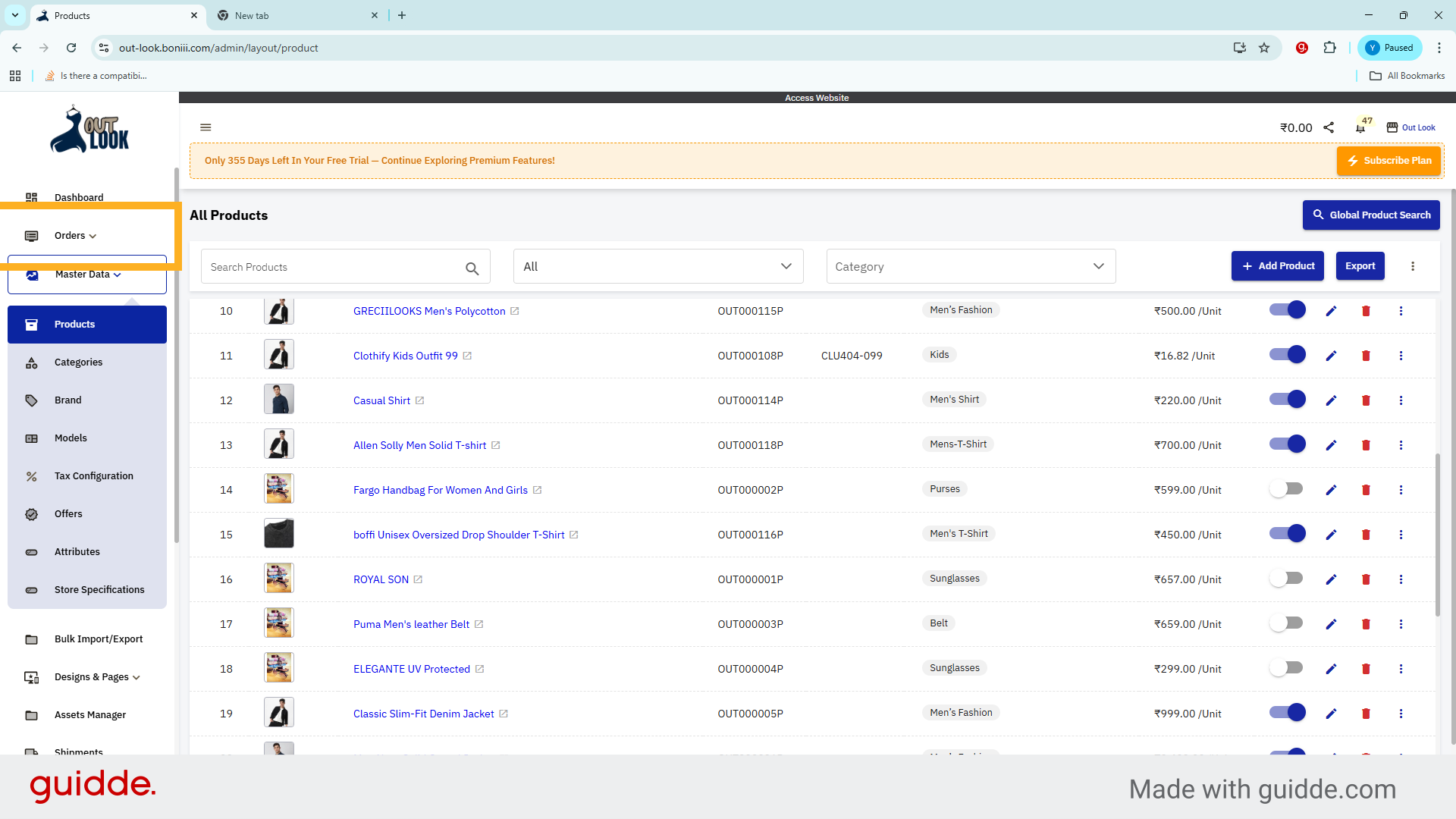 Open Orders Dropdown