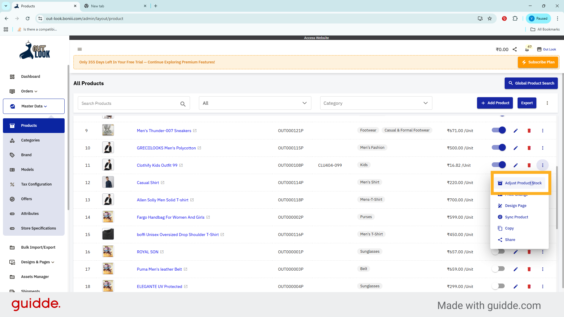 Select Product Stock