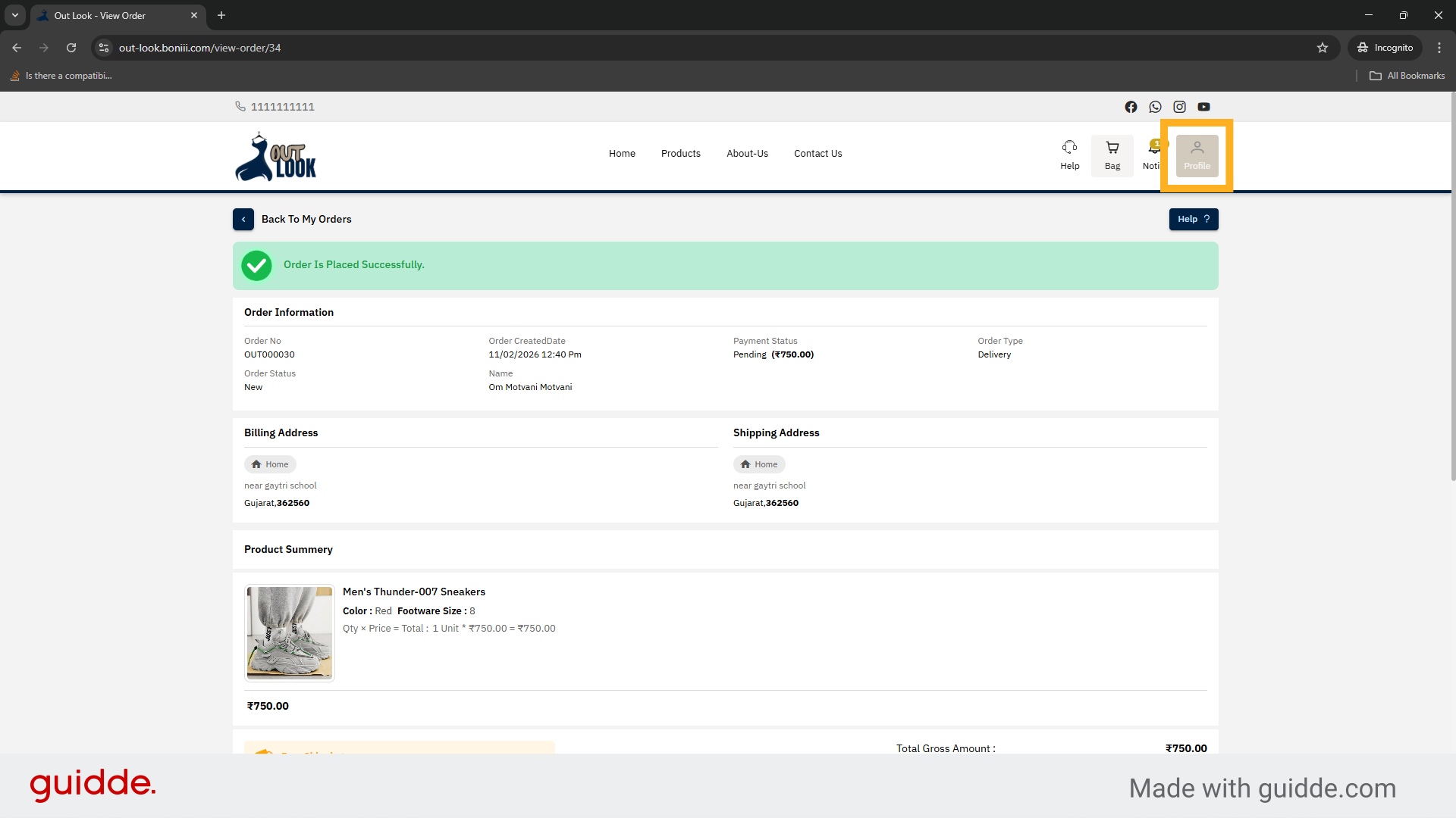Open Profile Menu