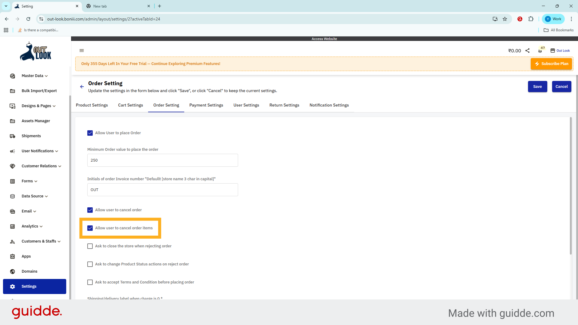 Disable Item Cancellation