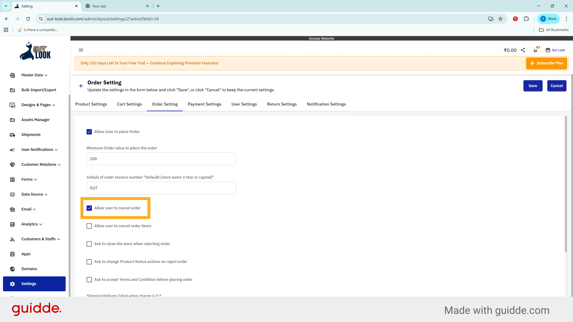 Disable Order Cancellation