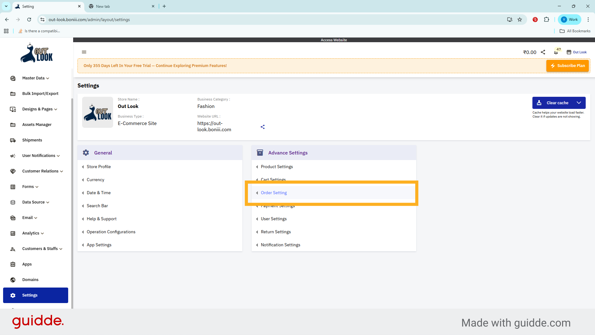 Access Order Settings