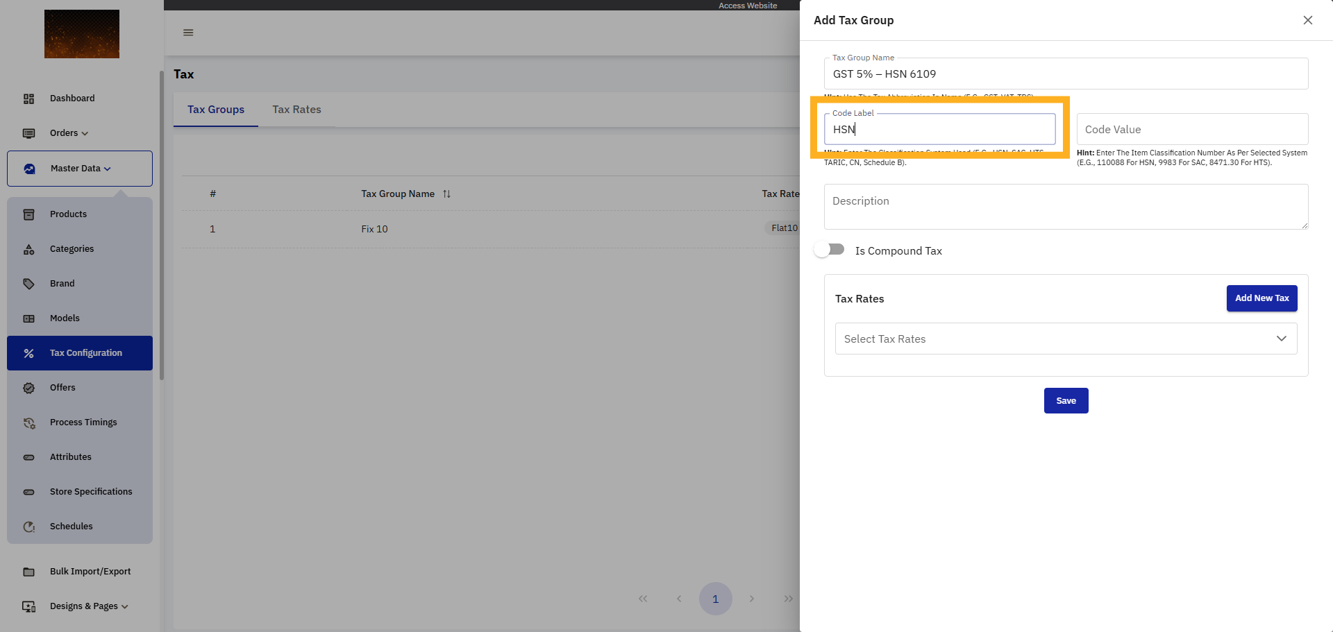 Enter Code Label Field