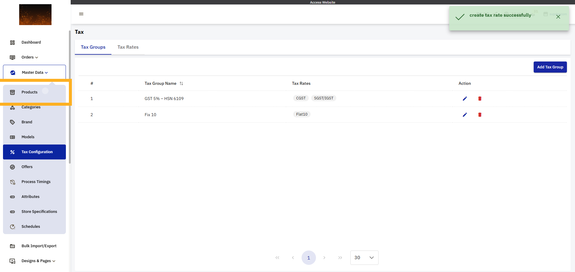 Open Products Section