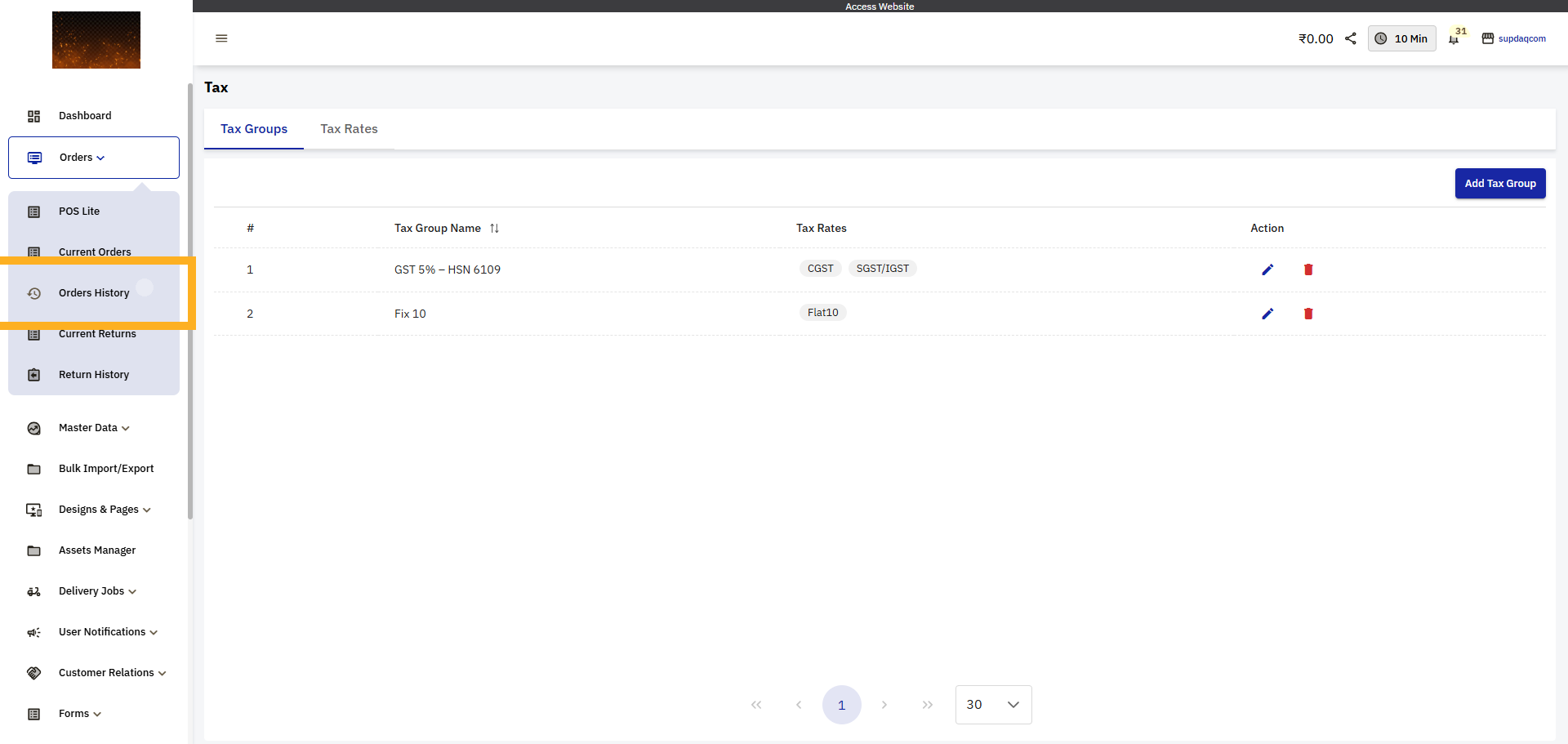 Access Order History