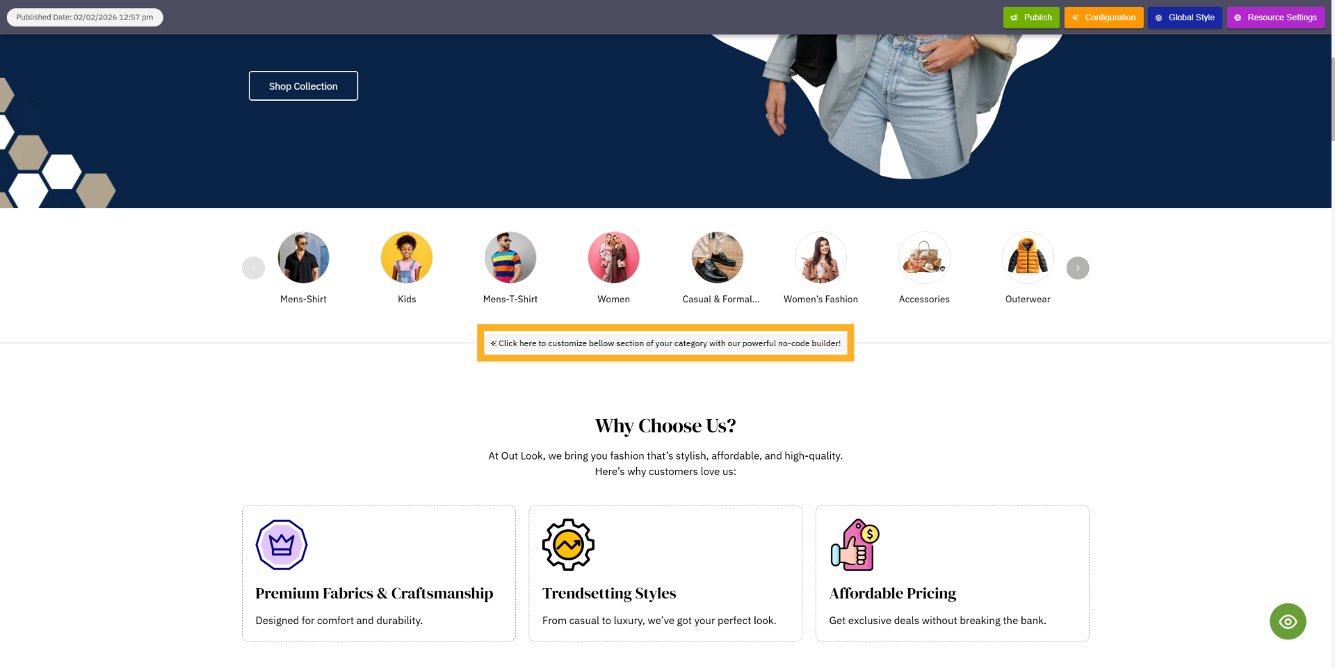 Click Customize Section Prompt