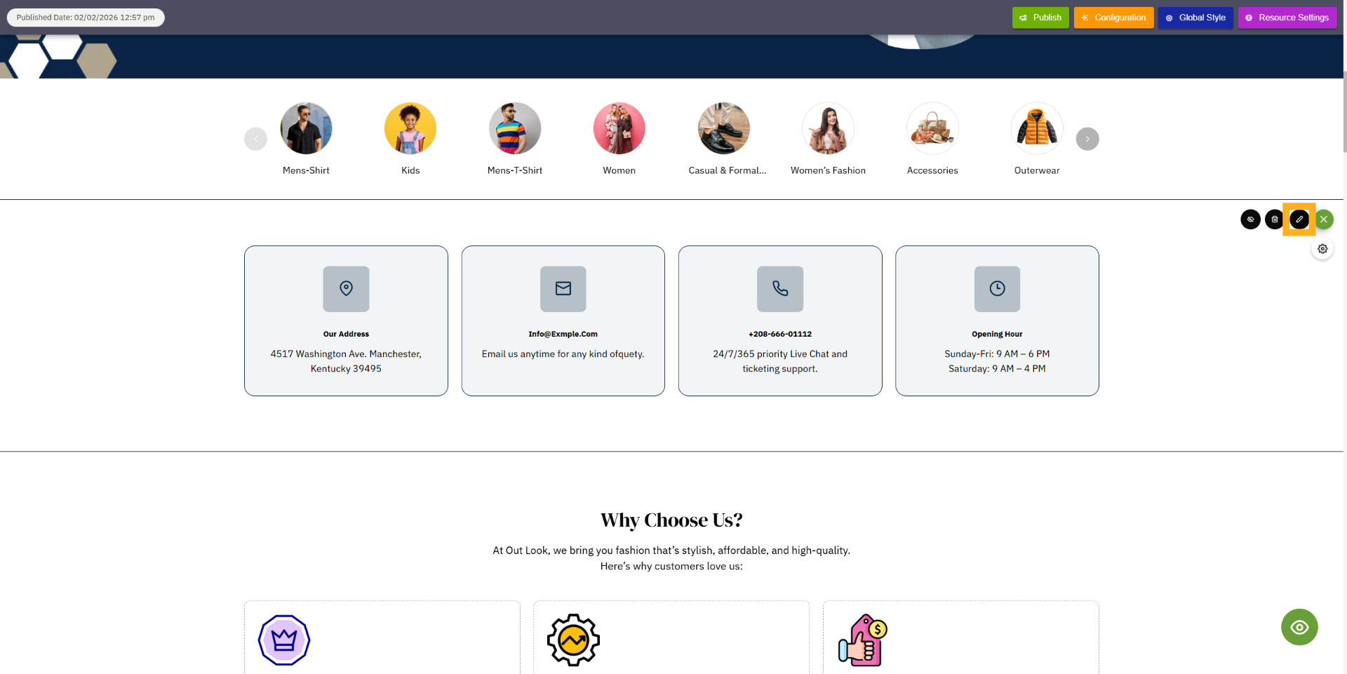 click to edit template button