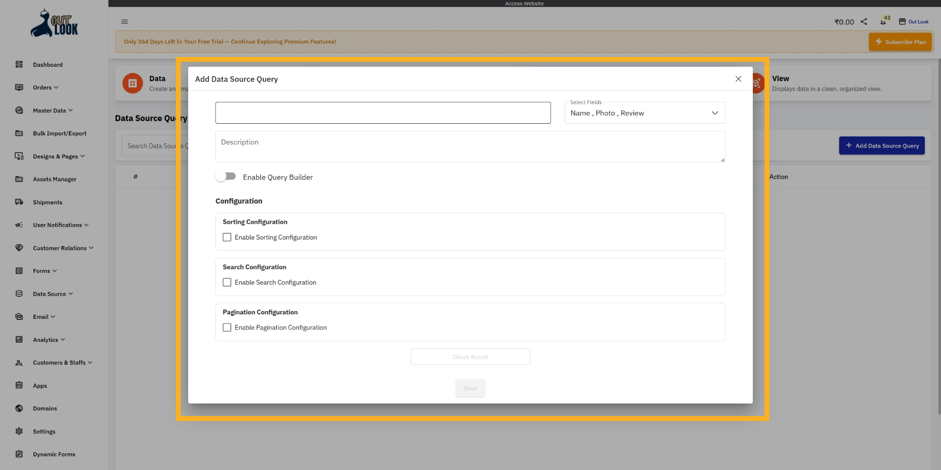 Add Data Source Query Form