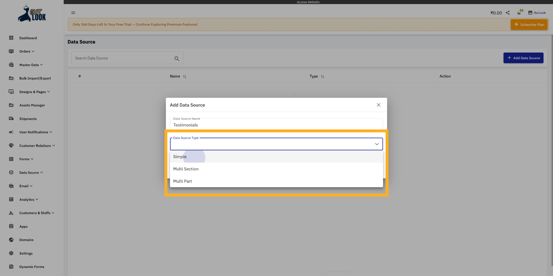 Choose Data Source Type