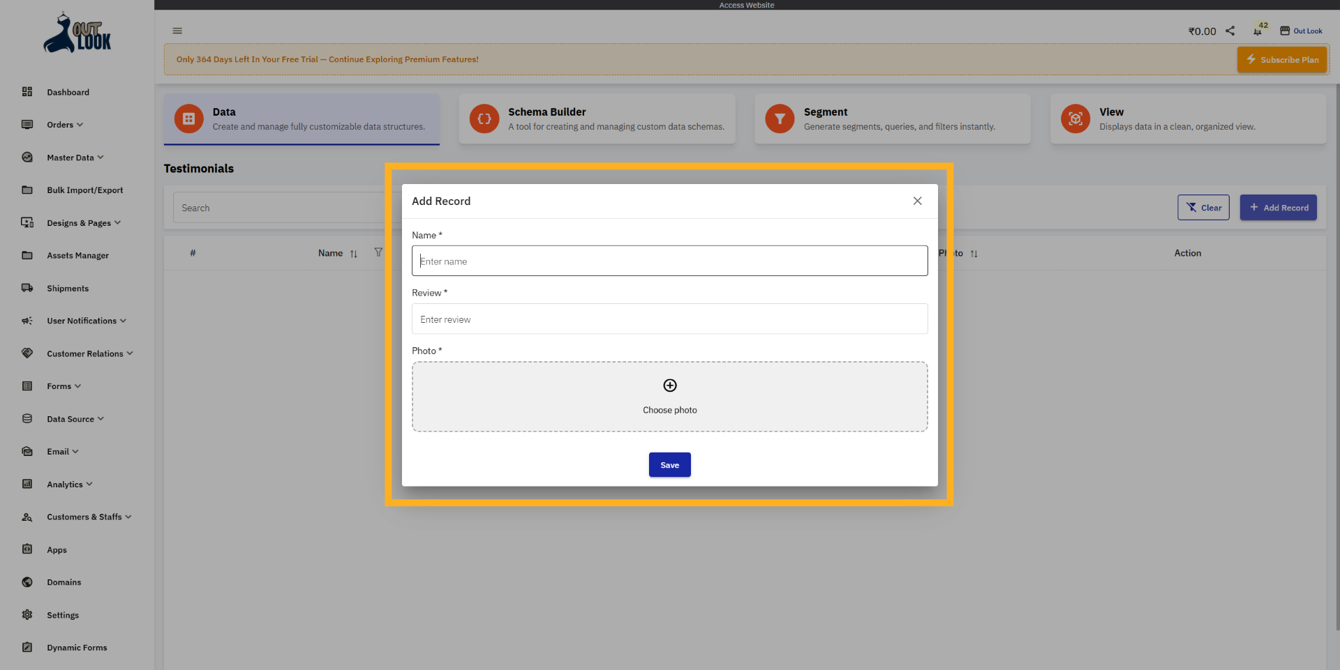 Add Data Source Record Form