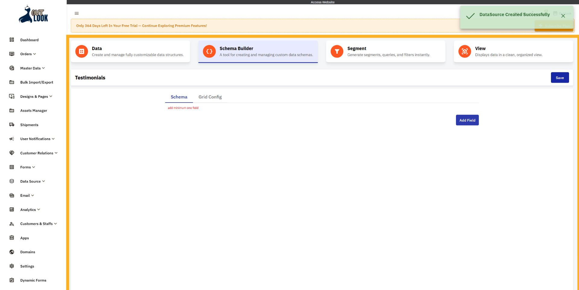Data source config page