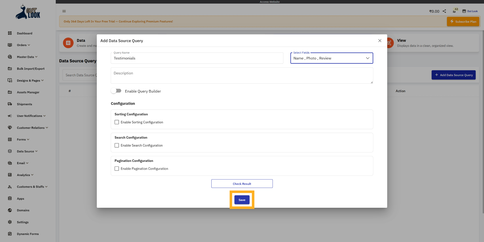 Save Query Configuration