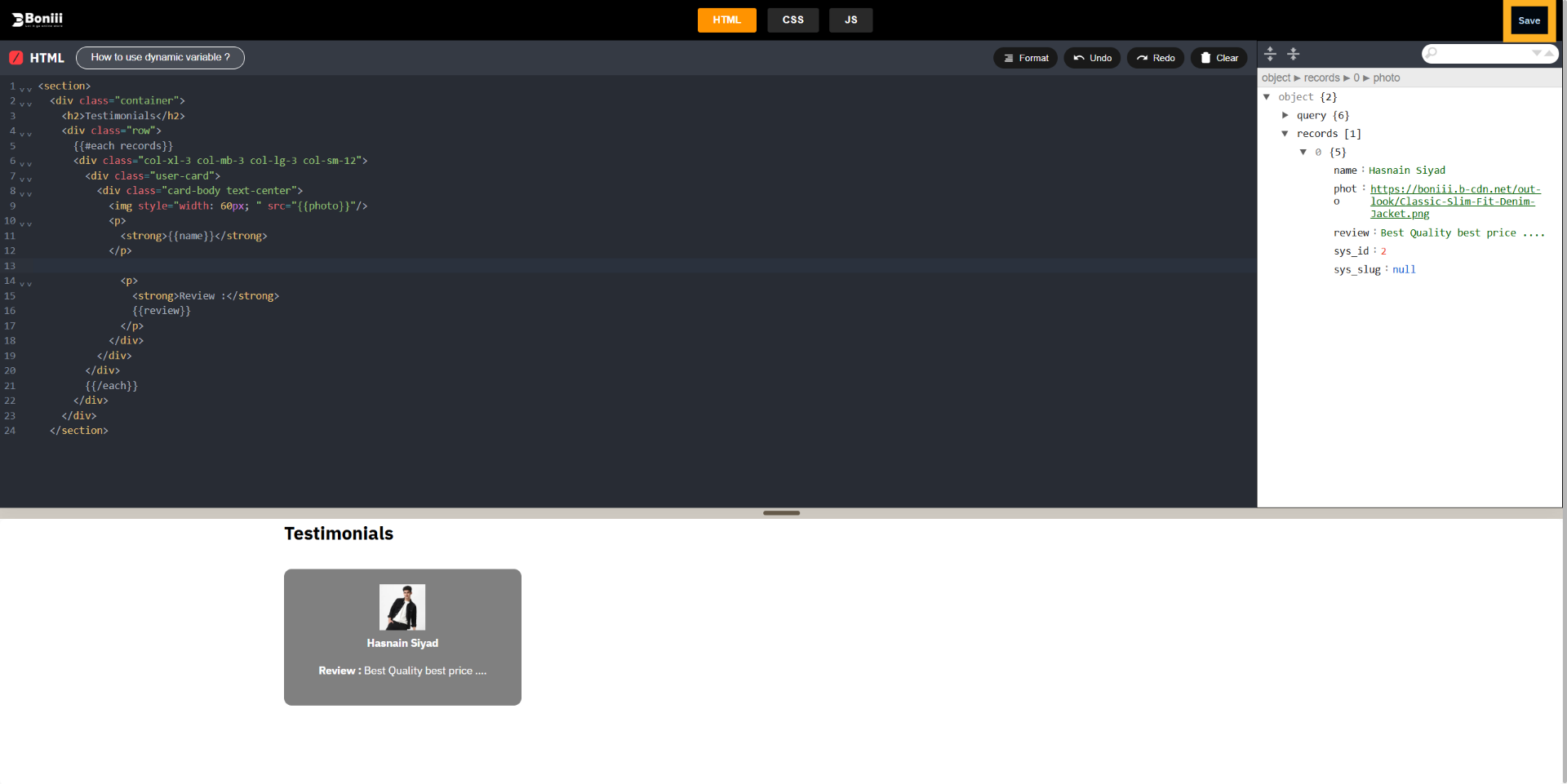 Save Template Changes